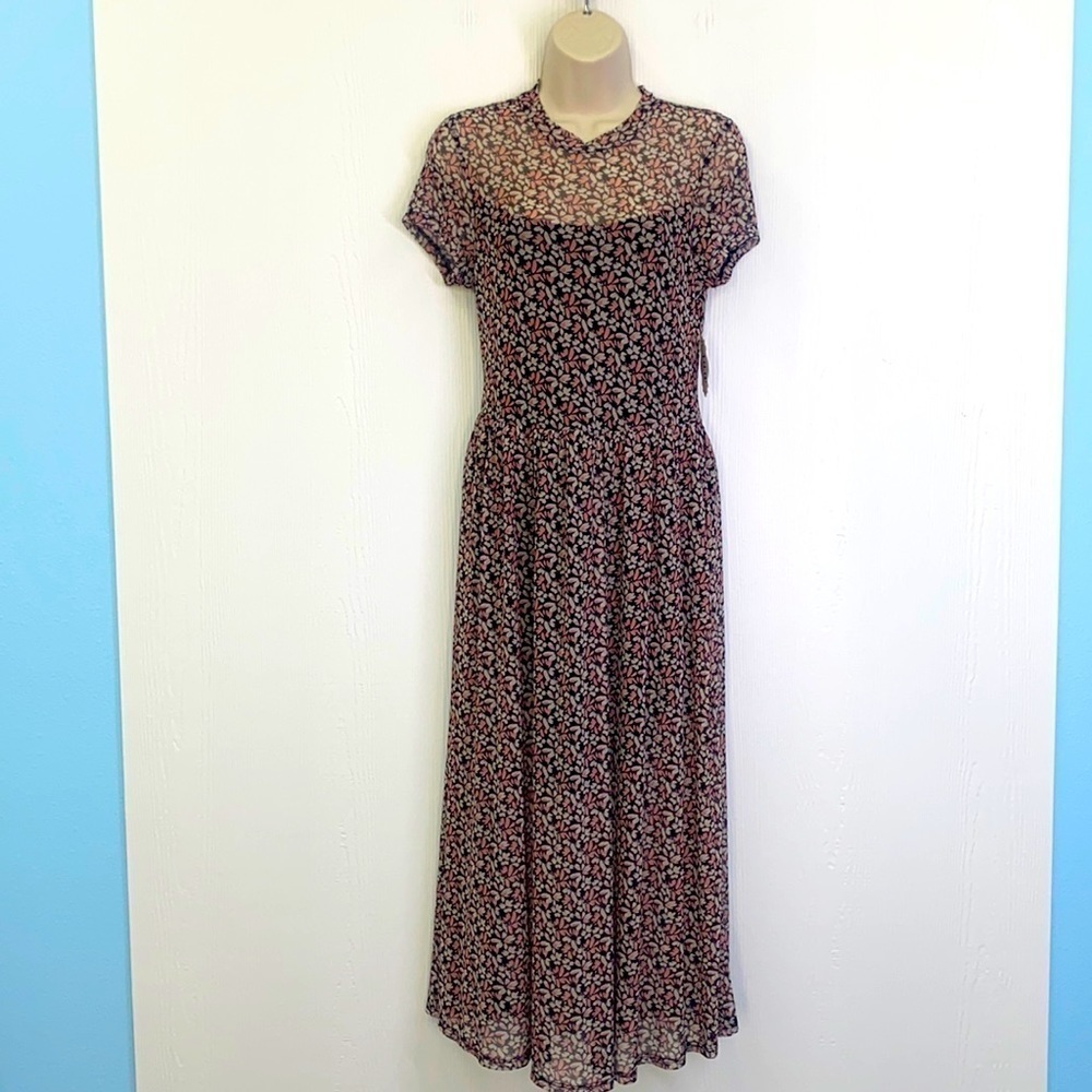 AUW - NWT Floral Black And Pink Lined Maxi Dress Size L - Picture 1 of 14